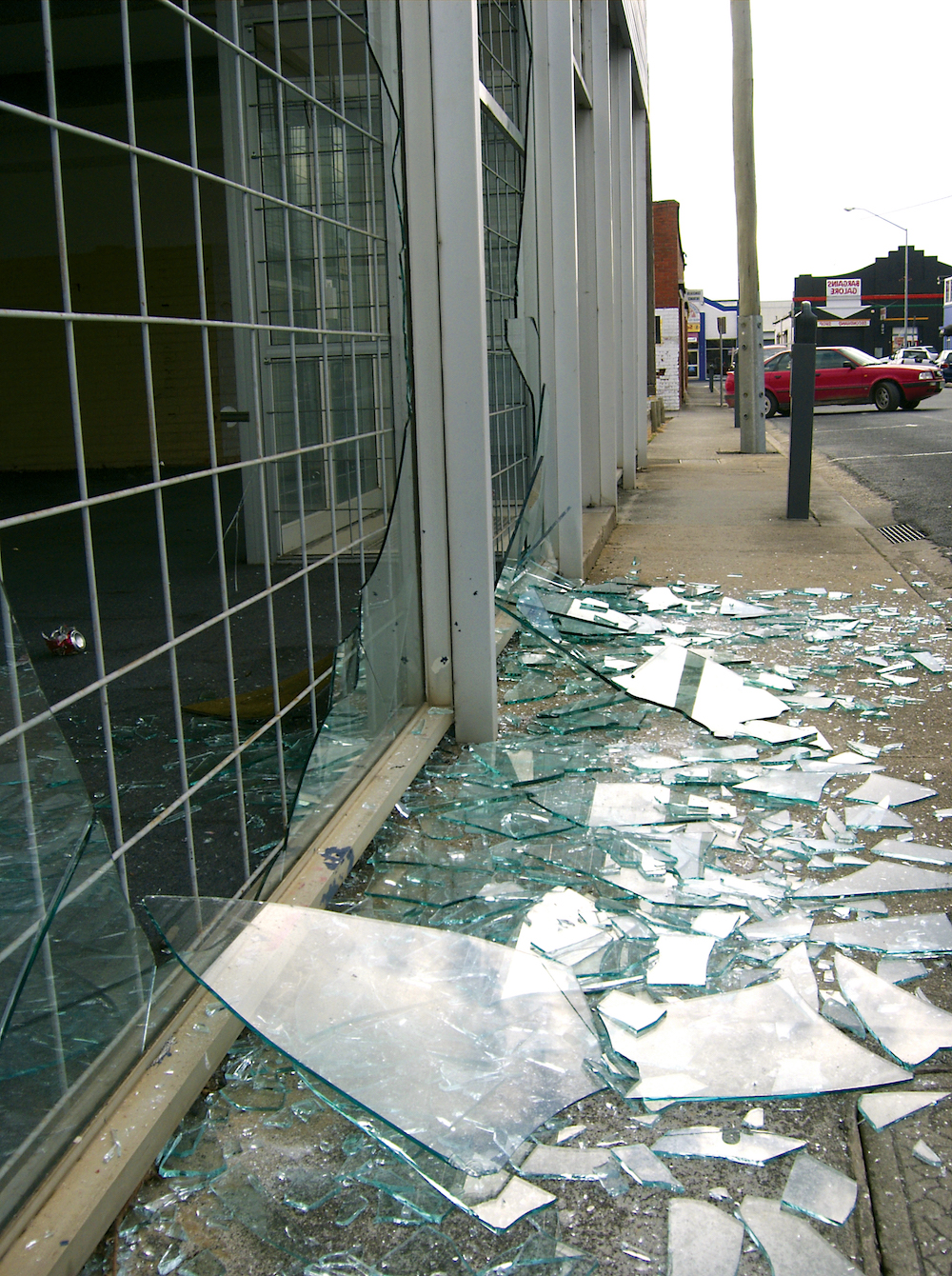 Broken shop window Film in Boston
