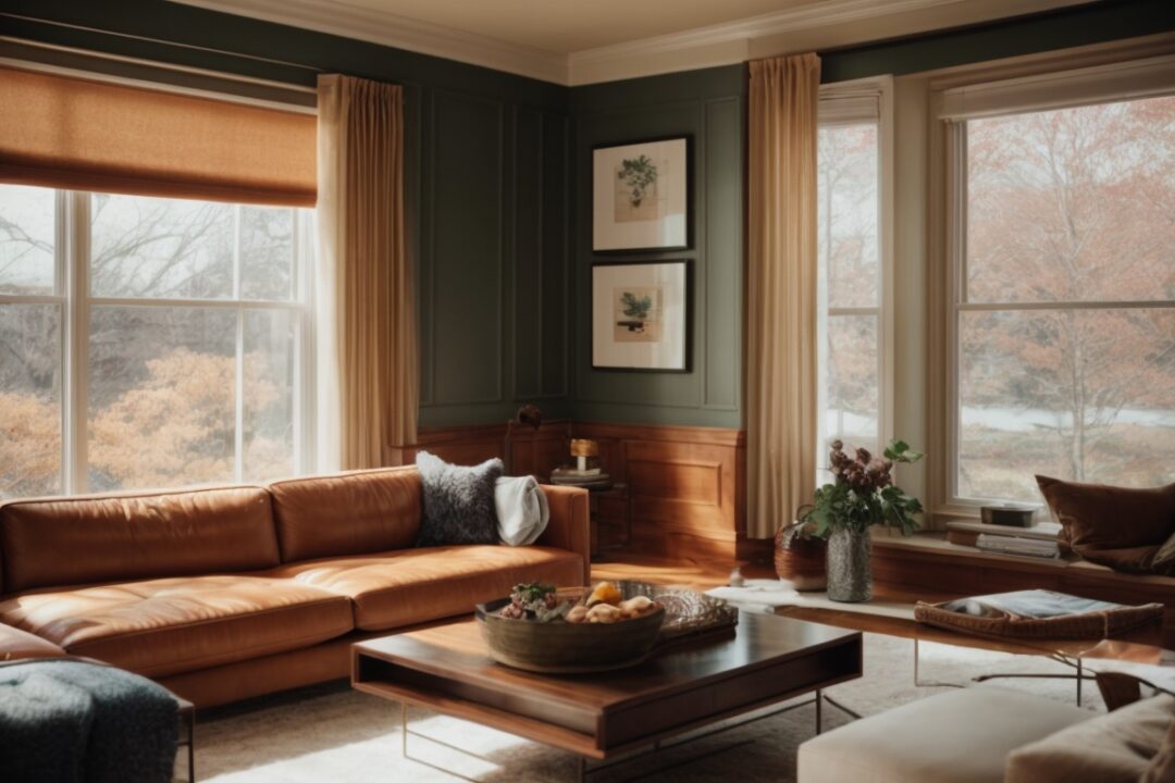 Boston home interior with low-E window film, energy-efficient cozy living room