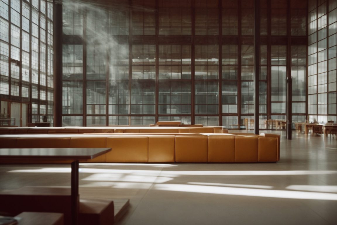 interior with sunlight filtering through fading window film