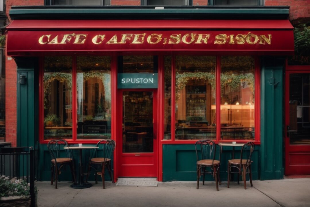 Boston café exterior with vibrant decorative window film, reduced glare