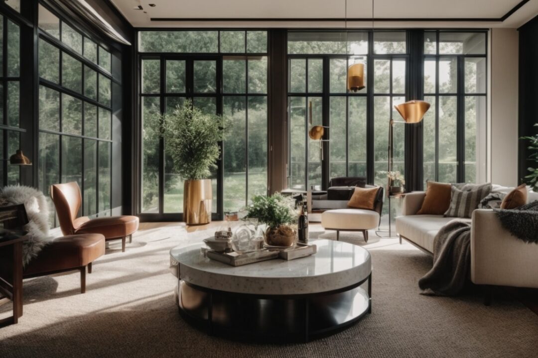 Boston home interior with opaque privacy window film and stylish decor