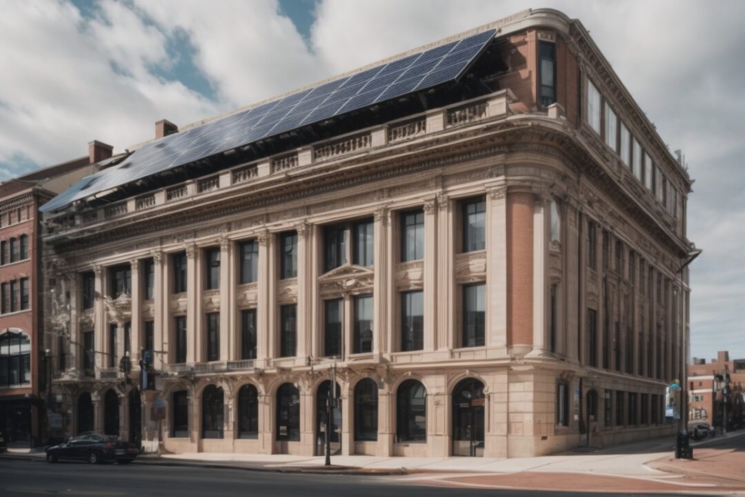 Historic Boston building with solar control window film installation