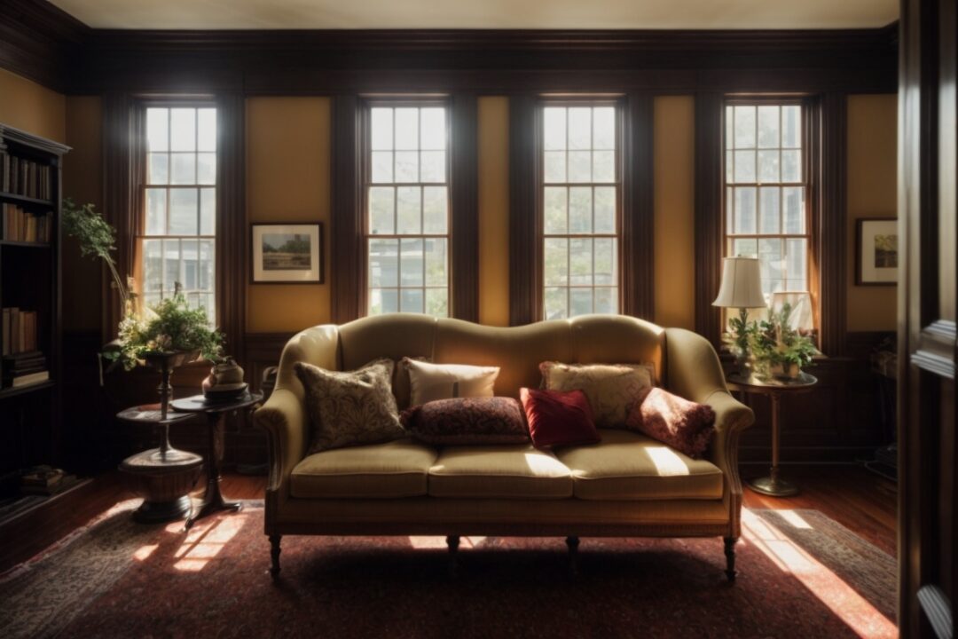 Historic Boston home interior with sunlight filtering through heat reduction window film