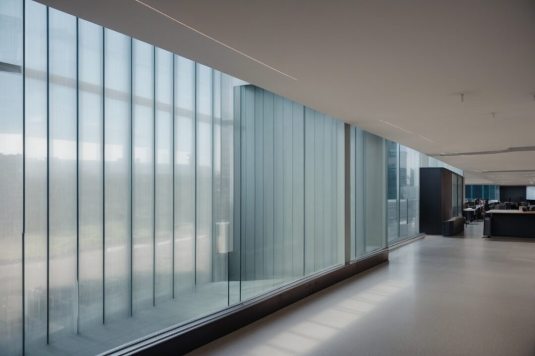 modern Boston office interior with opaque frosted glass windows