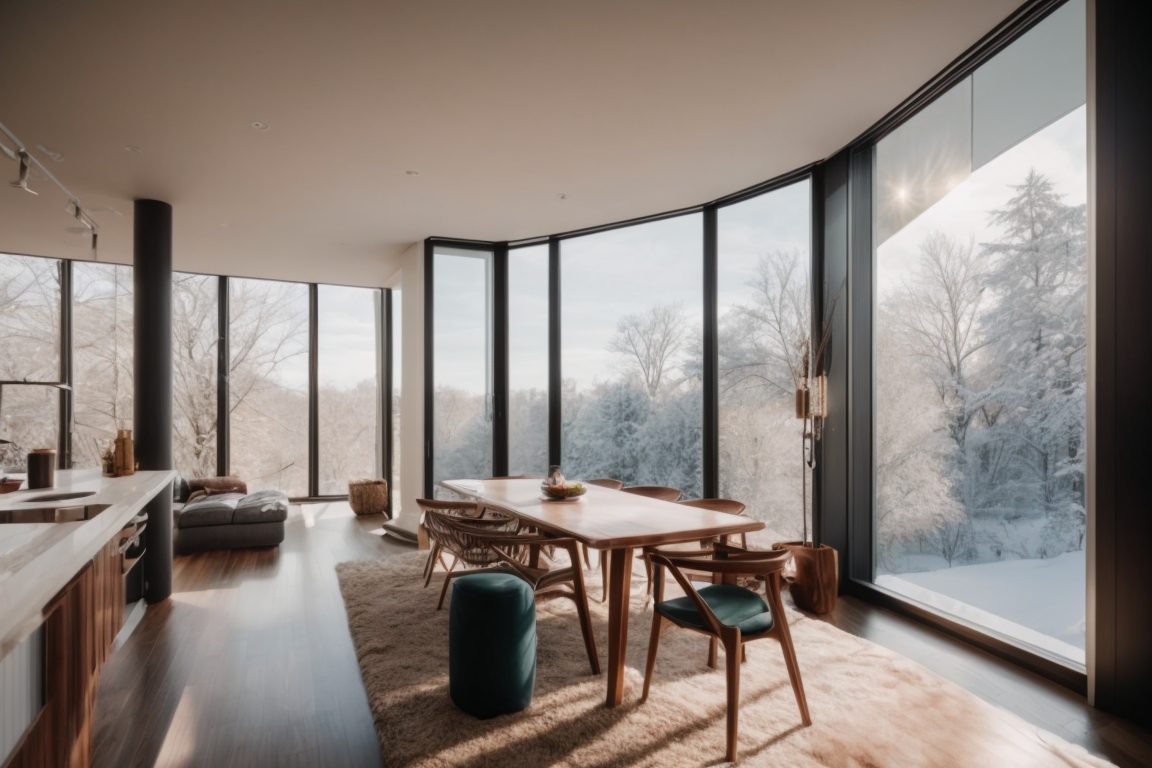 Boston home interior with thermal window film during winter