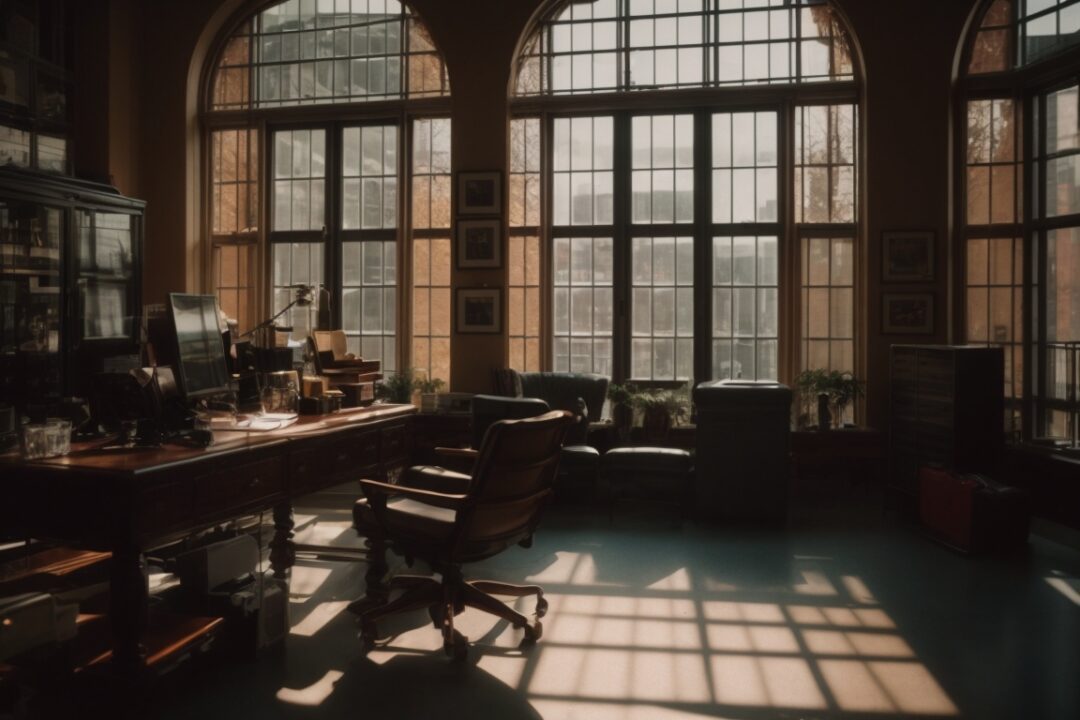Boston workspace with tinted windows reflecting sunlight