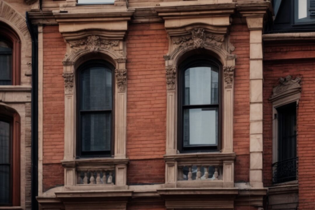 Brownstone building in Boston with patterned window film for privacy