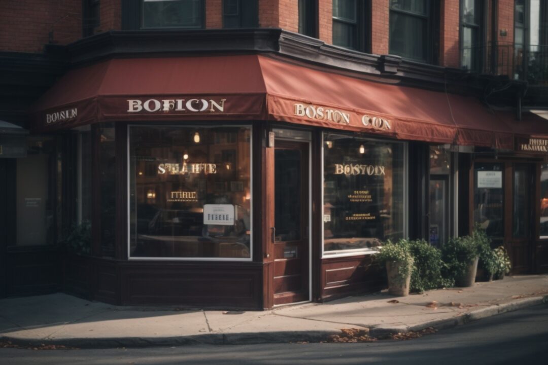 Boston coffee shop with security window film and broken glass