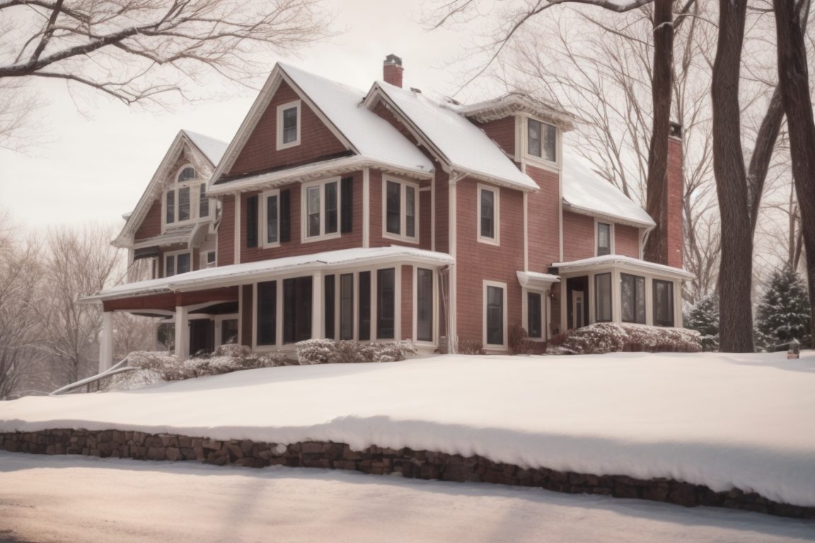 Boston home with tinted windows in winter setting