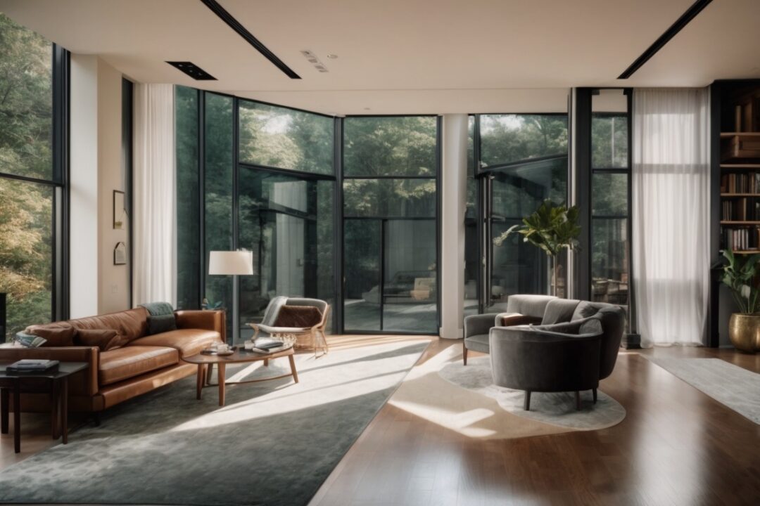 Boston home interior with opaque textured window film enhancing privacy