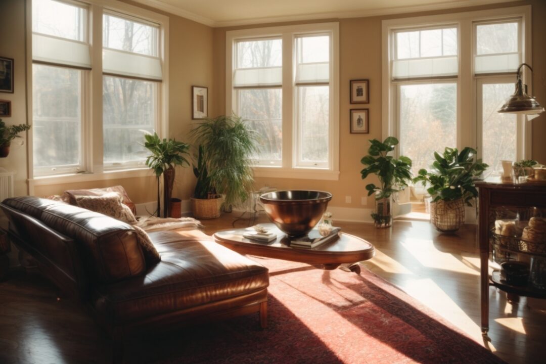 Interior of a Boston home with sunlight filtering through sun control window films