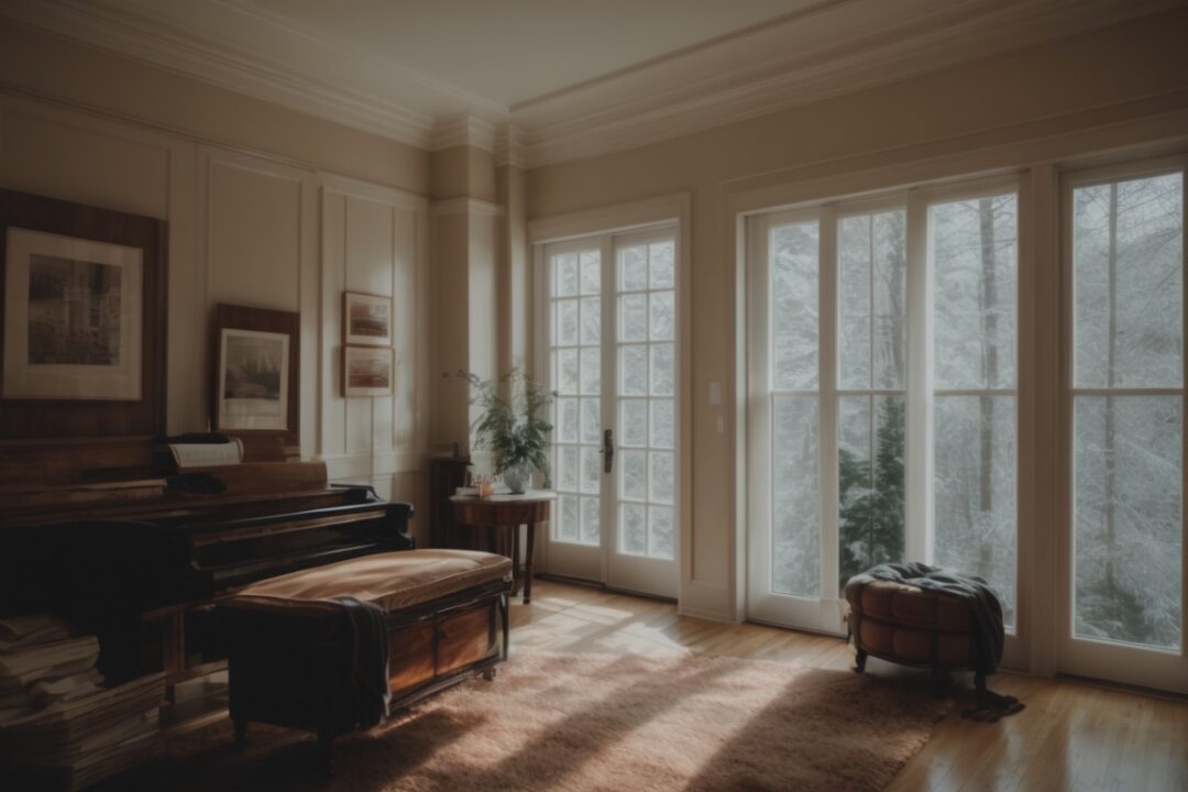 interior of a Boston home during winter showing peeling window film