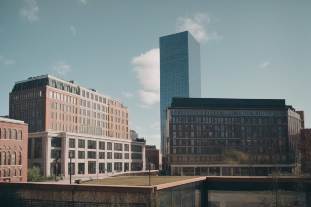 Boston historical building with low-e glass film, modern aesthetic, reduced heat gain