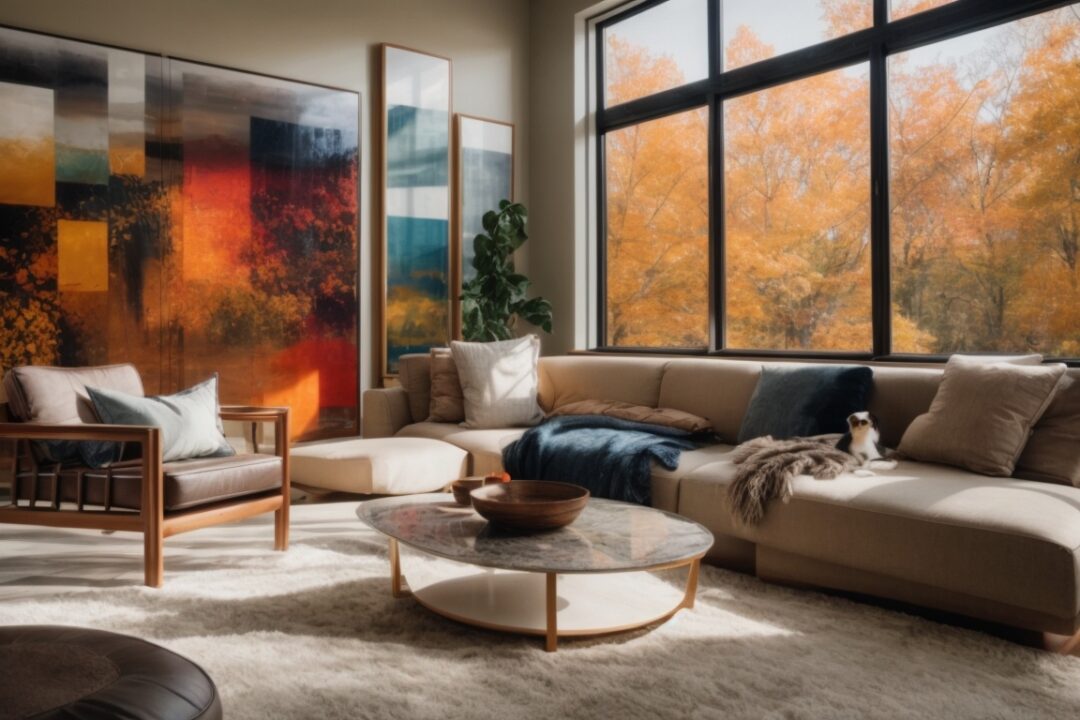 Boston home interior showcasing vibrant artwork and furniture protected by fade prevention window film