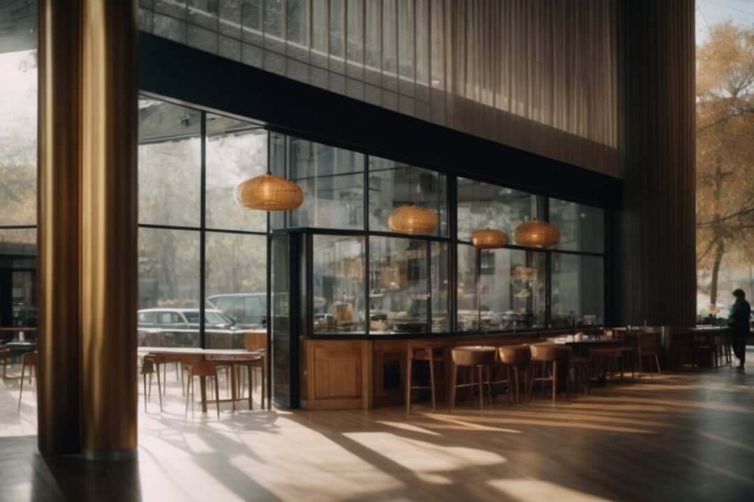cafe interior with opaque decorative window films