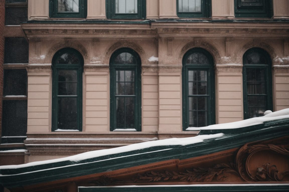 Boston historic building with textured opaque windows in winter