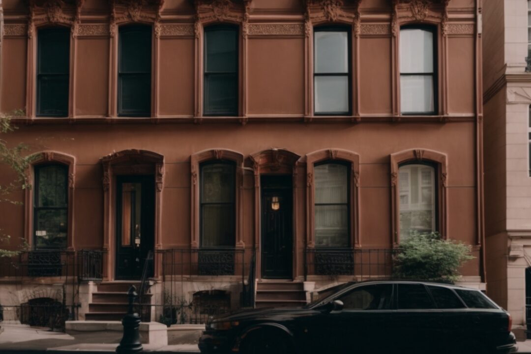 Historic brownstone with opaque windows for privacy film